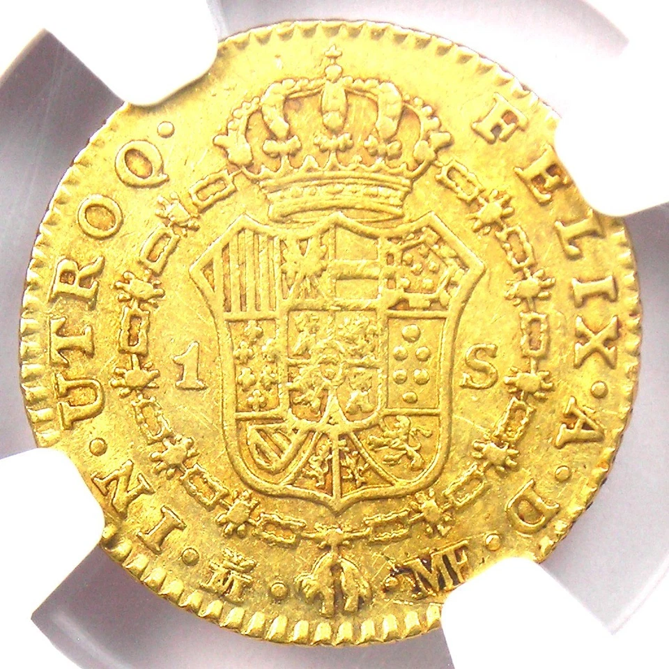 Moneda de Oro Escudo Carlos IV España 1793 1E - Certificada NGC AU53 - ¡Rara! Foto 4 de 4