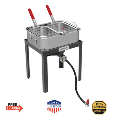 Gas One Double Fryer with 2 Baskets Propane Burners for Outdoor Cooking   Heavy 