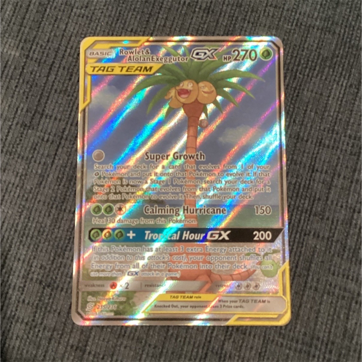 Pokémon Rowlet & Alolan Exeggutor GX Full Art Holo Unified Minds 215/236 Card