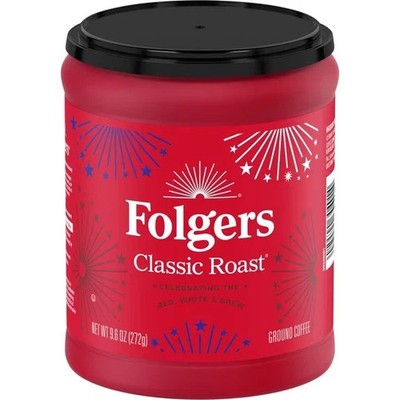 Folgers Classic Roast Ground Coffee, Medium Roast, 9.6 oz Canister New