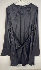 Boohoo Women’s Dress Black Long Sleeve Tie Waist Size 12 Satin LBD NWT