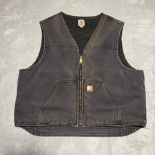 Carhartt Vest Mens 2XL Sherpa Lined Full Zip V26 BLK Work Utility Faded Vintage