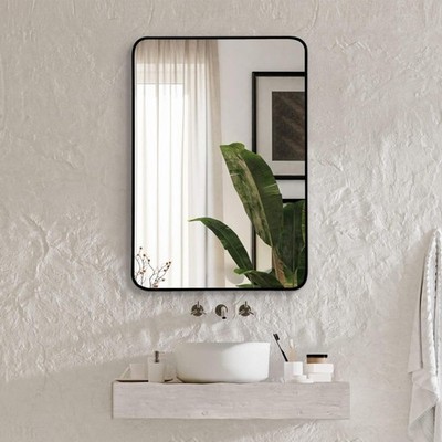 22 x 30 Inch Black Metal Framed Rectangular Bathrrom Mirror for Wall