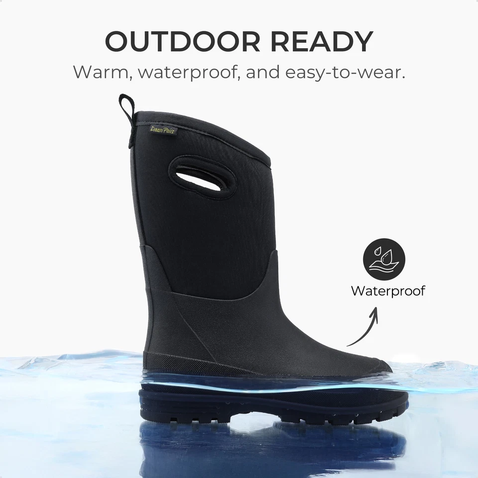 Kids Waterproof Rain Snow Boots Boys Girls Warm Lined Winter Outdoor Muck Boots - Image 4 of 4