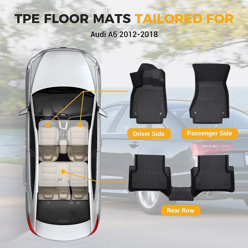 Premium Floor Mats Liner for 2012-2018 Audi A6 Quattro Black 4Pcs - Imagem 4 de 4