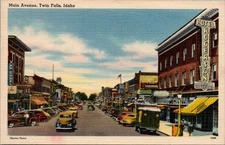 1950, Main Avenue, TWIN FALLS, Idaho Linen Postcard