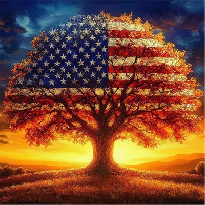 Tree of Life Diamond Art Kits for Adults, American Flag Diamond Painting Dots 5D