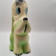 Vintage 1950s Bonzo Style Dog Money Box Green Ceramic Piggy Bank Retro Kitsch