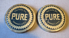 1930S -2- PURE OIL-LITHO GLASS BOTTLE LIDS-GA...