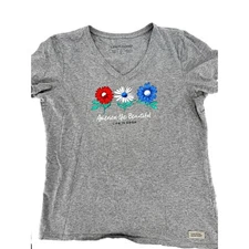 Life is Good America The Beautiful Gray Crusher Tee T-Shirt Women's Size L