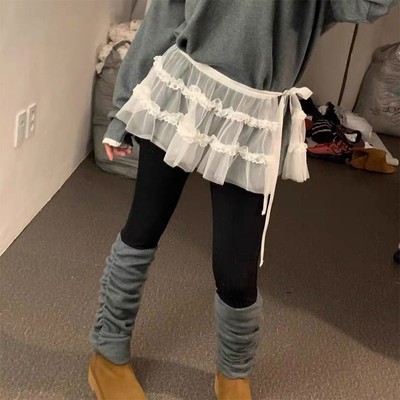 Y2K Streetwear Spitze Mini Rock Bestickte Blume Falten röcke  Jeans Dekoration