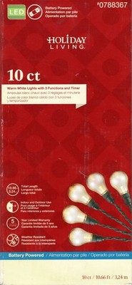 HOLIDAY LIVING 0788367 10CT WARM WHITE EDISON LED BATTERY POWERED 3 FUNCTION NEW