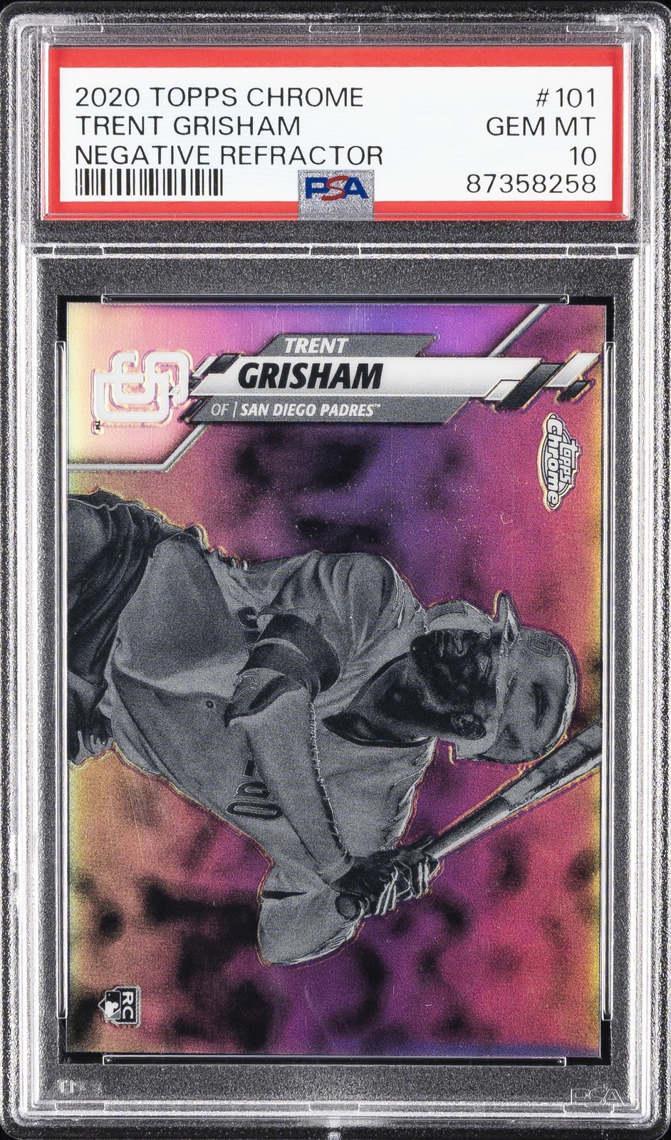 2020 TOPPS CHROME NEGATIVE REFRACTOR #101 TRENT GRISHAM ROOKIE RC PSA 10