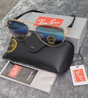 Ray-Ban RB3025 Aviator Sunglasses Gold Arista Pink Silver Lens 55mm Case