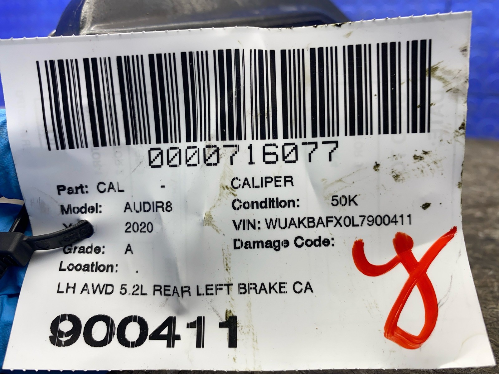2017-2023 AUDI R8 AWD 5.2L REAR LEFT BRAKE CALIPER BLACK OEM