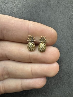 3.1g Vintage Sterling Silver 925 Gold Wash Pineapple Stud Earrings Jewelry lot L