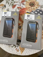 2x Solar Power Bank 6000mAh Portable Charger w/ Flashlight   Outdoor Waterproof