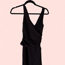 J.Crew- 6P- 100% silk, Black faux wrap dress- side zipper-