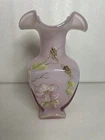 Fenton 7 1/2 In Hand Painted Vase Pink Cases Signed by Artist