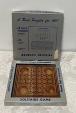Vintage DRUEKE'S no. 544 Patented Wooden Solitaire Game with Box • Green Pegs
