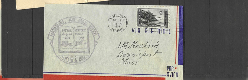USA 1938 AIR SPECIAL CACHET 7 C GREY PARKS ISSUE F #90