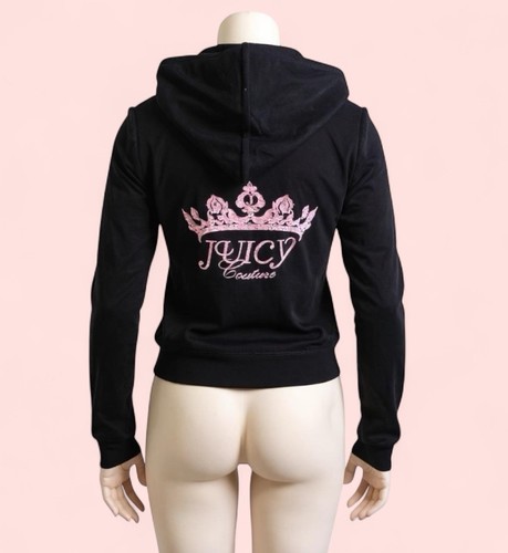 Retro Y2K 2000 JUICY COUTURE Bling NWT Crystal studded Pink Crown Velour Hoodie