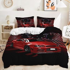 Red Car Duvet Cover Set Queen Size, Extreme Sports Theme Bedding Set for Kids...