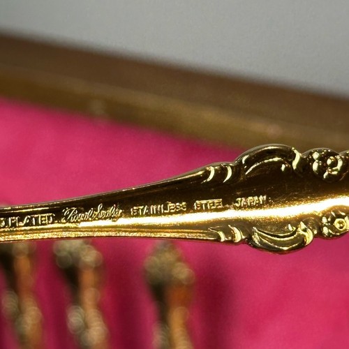 Royal Sealy 24K Gold Plated Flatware Set w/ Red Lined Wooden Chest - Japan - Picture 12 of 16