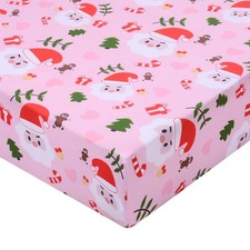 YHITBG Christmas Crib Sheet: Santa, Trees, Gingerbread - Pink, Fitted, Soft