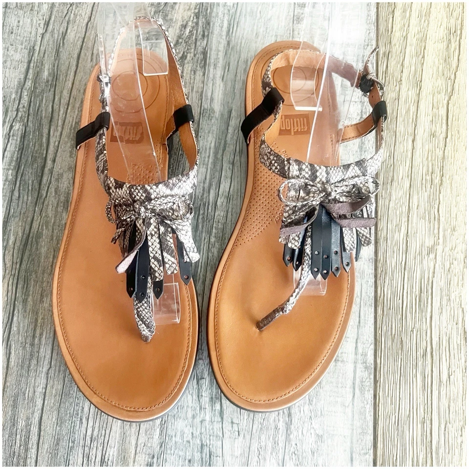 Шлепанцы женские Tia бахрома кожаные стринги сандалии размер 11 змея слинга комфорт - Изображение 2 из 4