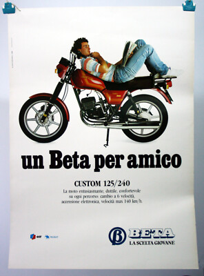 VINTAGE 1982 UN BETA PER AMICO CUSTOM 125 MOTORBIKE PROMO POSTER 50X70cm ITALY !