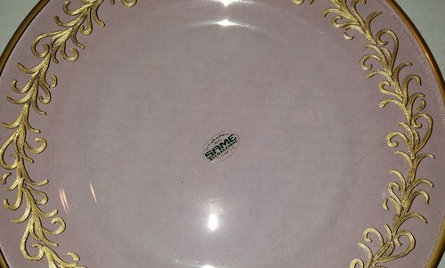 Set of 4 Same Decorazione Italian Hand Made Glass Dinner Plates Blush Gold Trim - Picture 2 of 6