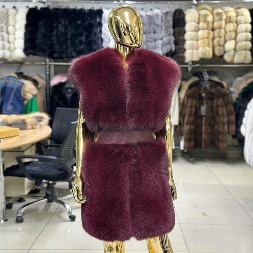 New Winter Real Fox Fur Vest Women's Thick Mid-Length Gilet Full Pelt Waistcoats - Picture 2 of 3
