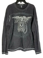 I.N.C. Men's Long Sleeve Biker Shirt Black Graphic Embroidered Size Small