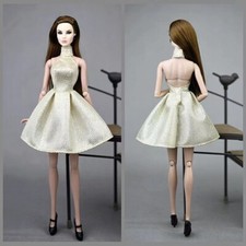 Light Golden High Neck Doll Dress For 11.5" Doll Clothes Outfits Backless Gown