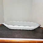 Vintage Milk Glass Dish Double Handled Scalloped Edge With Diamond Cut Pattern