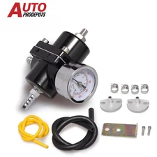 Aluminum Adjustable 1-140 PSI Fuel Pressure Regulator w/ Oil Gauge Fitting Black