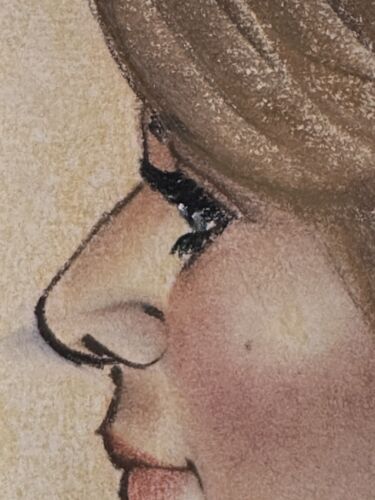 Retrato pastel original vintage de mujer morena firmado K Praker 1982 B79 - Imagen 3 de 8