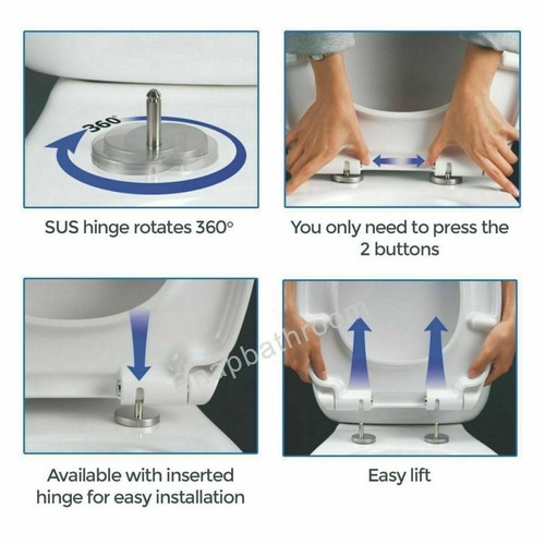Luxury Toilet Seat WC Heavy Duty White Soft Close Slow Top Quick Release Hinges - Picture 7 of 20