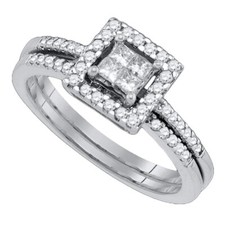 14kt White Gold Womens Princess Diamond Bridal Wedding Engagement Ring Band