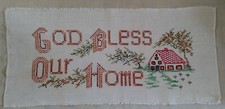 Unframed CROSS STITCH SAMPLER   God Bless Our Home   22   x 10 "