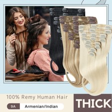 Remy 100% Echthaar Clip In Human Hair Extensions 8 Haarteile mit 18 Clips Dick