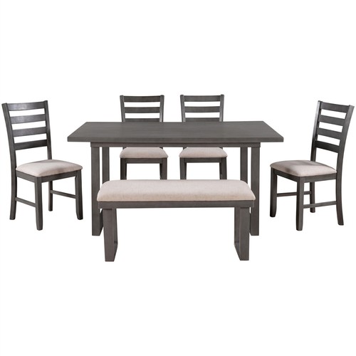 6Pcs Dining Room Table Set Kitchen Tables And Chairs Modern Rectangle Wood Sets - Picture 5 of 12