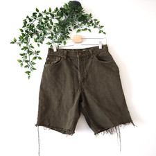 Vintage Levi's 550 Green Denim Relaxed Fit Cut Off Shorts Size 11 Waist 28"