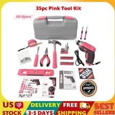 Hi-Spec 35pc Pink Tool Kit with 3.6V USB Electric Screwdriver and Drill Set. Com
