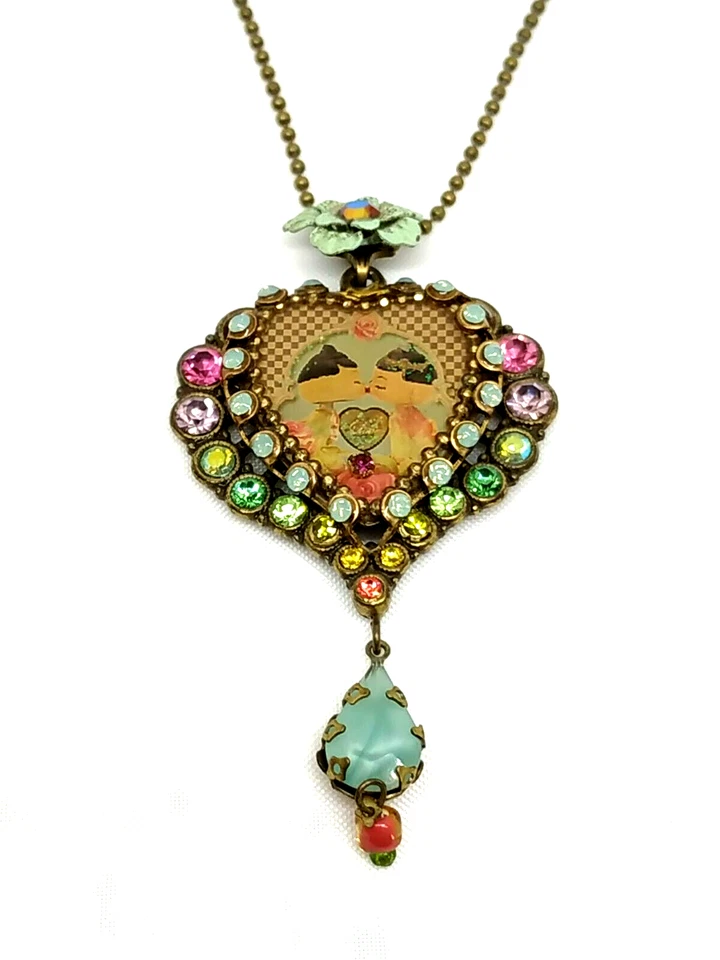 Precioso Collar Por Michal Negrin Forma Corazón Multicolor Con Cristal Único Foto 3 de 4