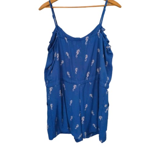 L'Amour Seahorse Print Romper L Playsuit Blue One Piece Ruffles Drawstring Waist - Picture 9 of 24