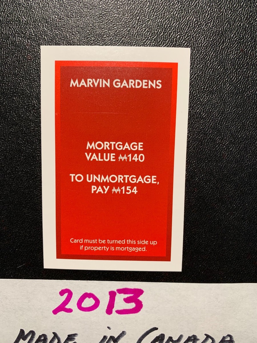 Monopoly 2013 MARVIN GARDENS Title Deed Card Replacement MADE IN