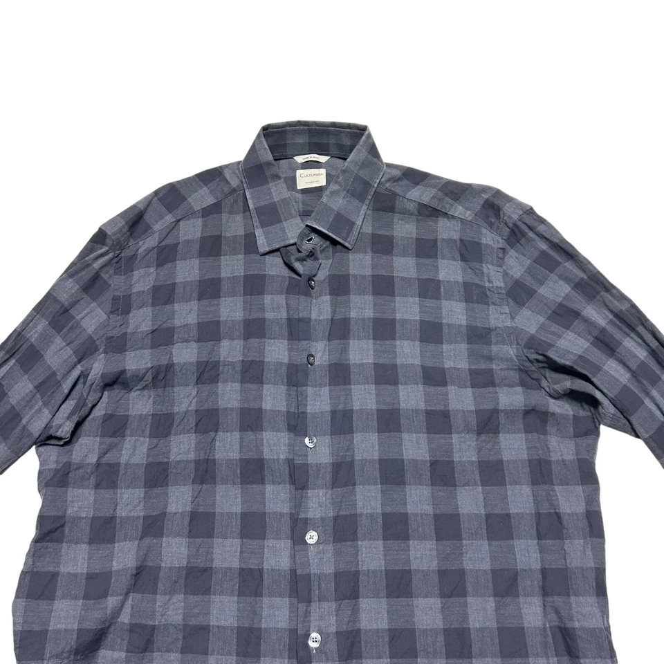Camisa Culturata Para Hombre XL Negra Gris Cuadros Abotonada Manga Larga Italia Informal Foto 2 de 4