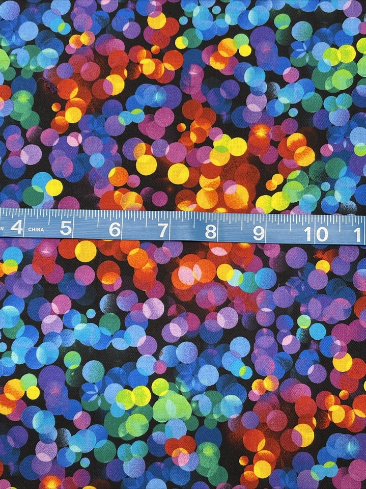 Punto Arco Iris Multi Puntos en Tela de Algodón Negro FQ Cuarto Graso O Corte Continuo Foto 4 de 4
